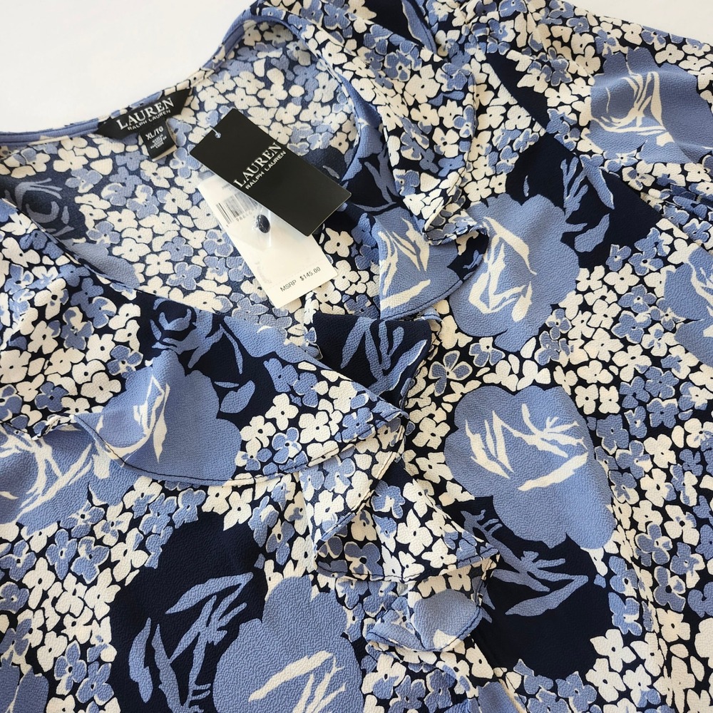 NWT Lauren Ralph Lauren Floral Print Ruffle V-Neck Blouse peasant Top shirt XL - Picture 2 of 5